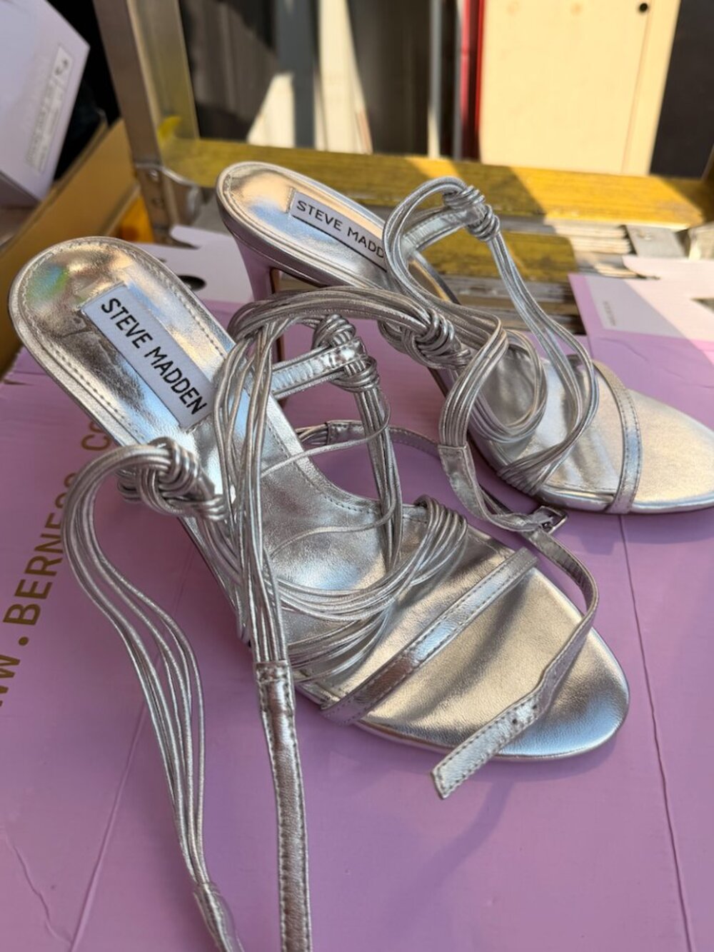 Steve Madden Silver Lace-Up Heeled Sandals | Size 8